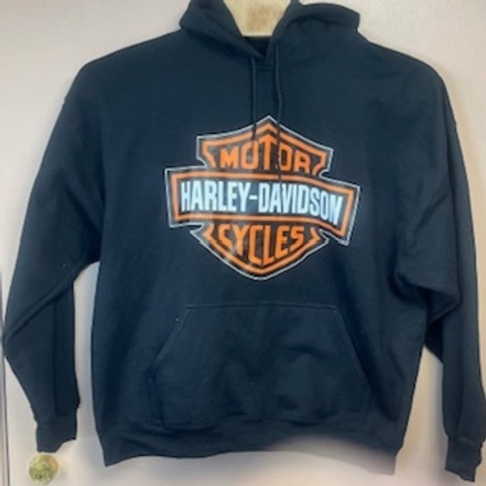 Harley Davidson Cycles Black Hoodie Sweatshirt‎ Men's 2XL Gildan DryBlend